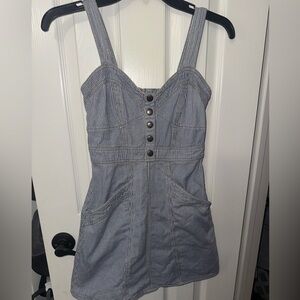 Japna Y2K Pinstripe Blue Denim Sweetheart Neck Cotton Sundress smocked Size XS